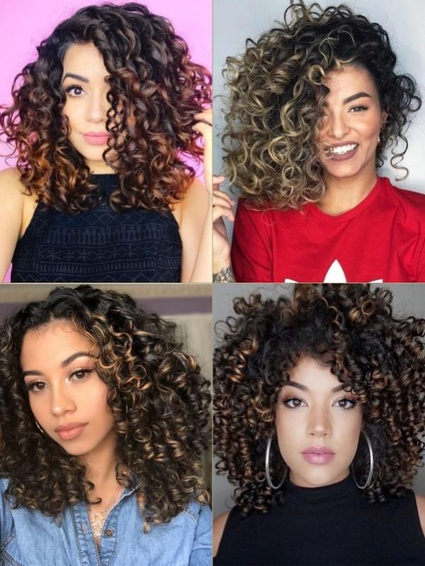 56 Ideias de Luzes em Cabelo Cacheado