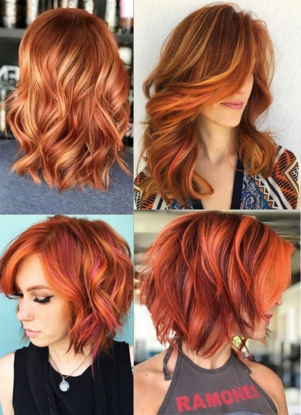 37 tons de cor de cabelo ruivo, laranja ou rosé, lisos