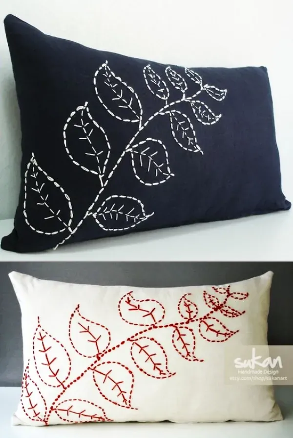 Renovar a decoração com bordados simples nas capas das almofadas