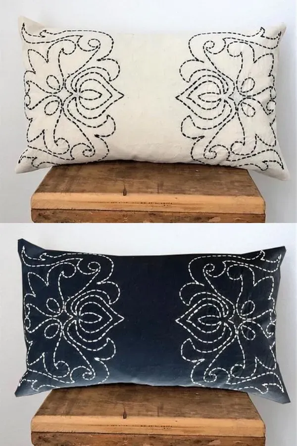 Renovar a decoração com bordados simples nas capas das almofadas