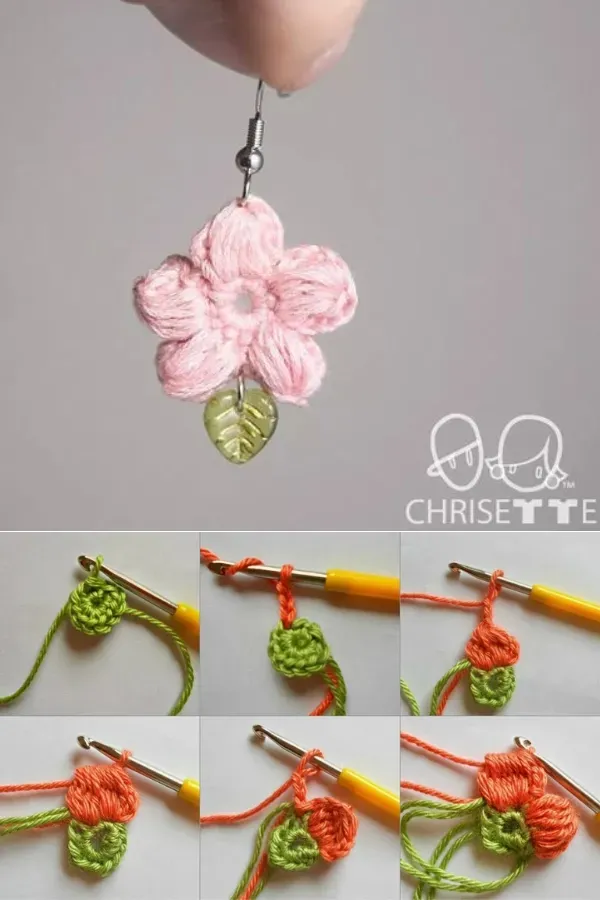 Delicadeza e estilo: Brincos de crochê com gráficos de flores e folhagens