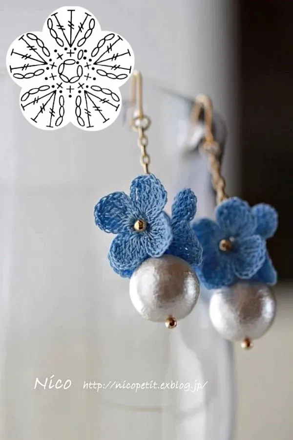 Delicadeza e estilo: Brincos de crochê com gráficos de flores e folhagens