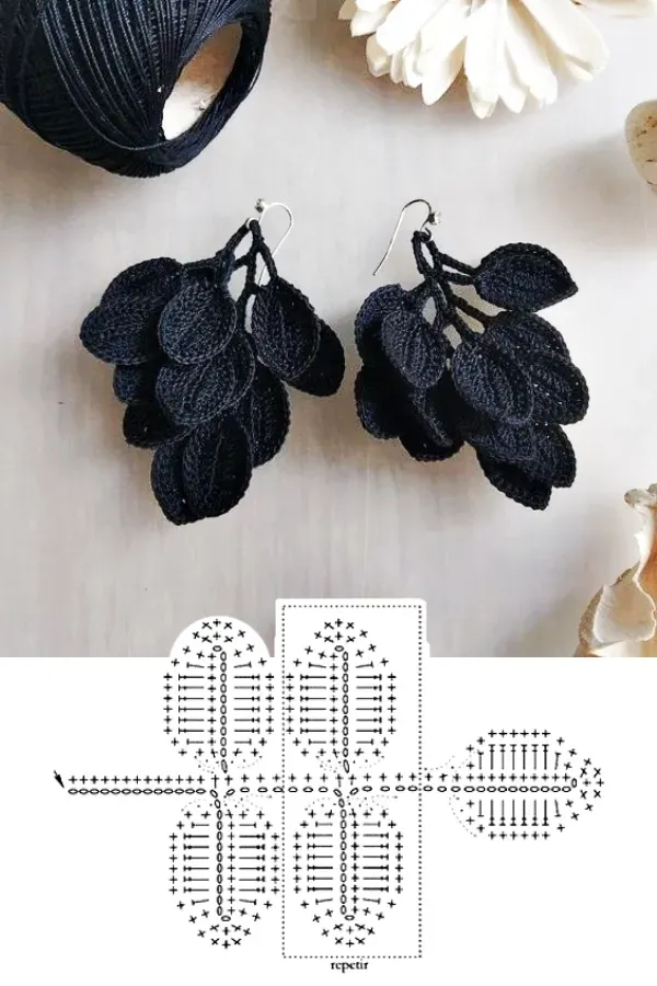 Delicadeza e estilo: Brincos de crochê com gráficos de flores e folhagens