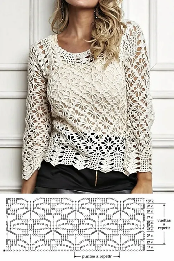 Lindos modelos de blusa de crochê com o ponto aranha +gráficos
