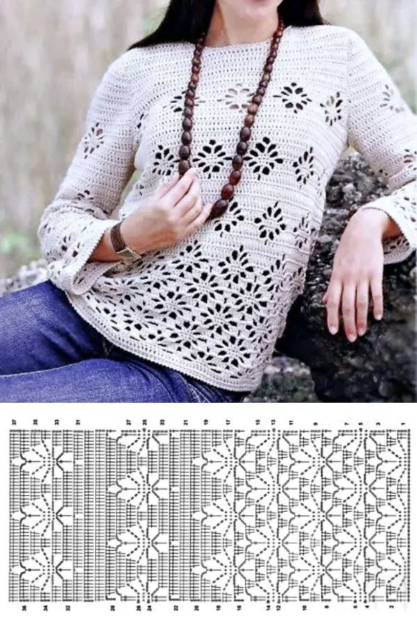 Lindos modelos de blusa de crochê com o ponto aranha +gráficos