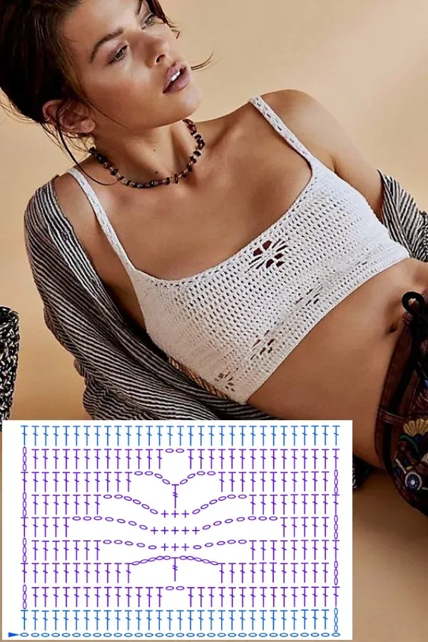 Ponto de crochê da moda: Ponto aranha com gráfico - top