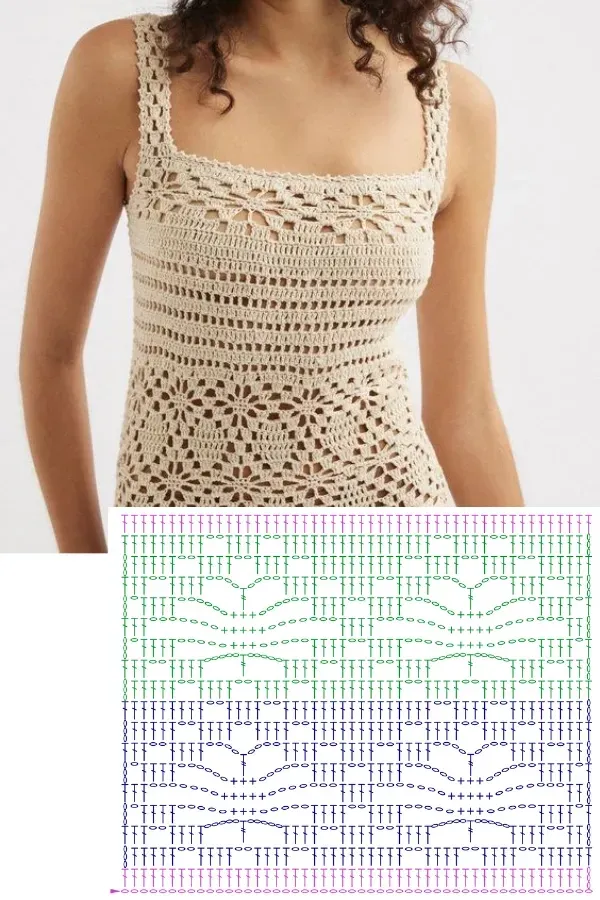 Ponto de crochê da moda: Ponto aranha com gráfico - top