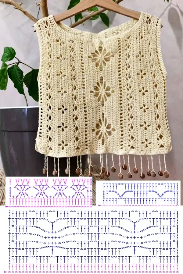Ponto de crochê da moda: Ponto aranha com gráfico - top