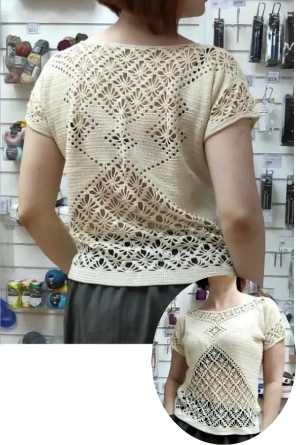 Ponto de crochê da moda: Ponto aranha com gráfico - blusa
