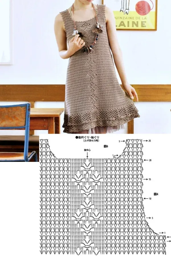 Ponto de crochê da moda: Ponto aranha com gráfico - vestido