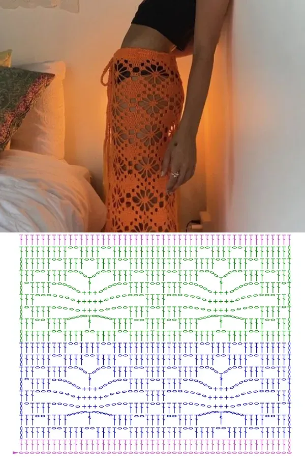 Ponto de crochê da moda: Ponto aranha com gráfico - calça