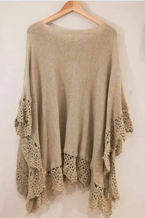 Ponchos Leves com Detalhes em Crochê: Delicadeza e Charme para o Look