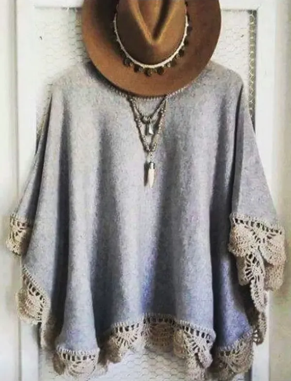 Ponchos Leves com Detalhes em Crochê: Delicadeza e Charme para o Look