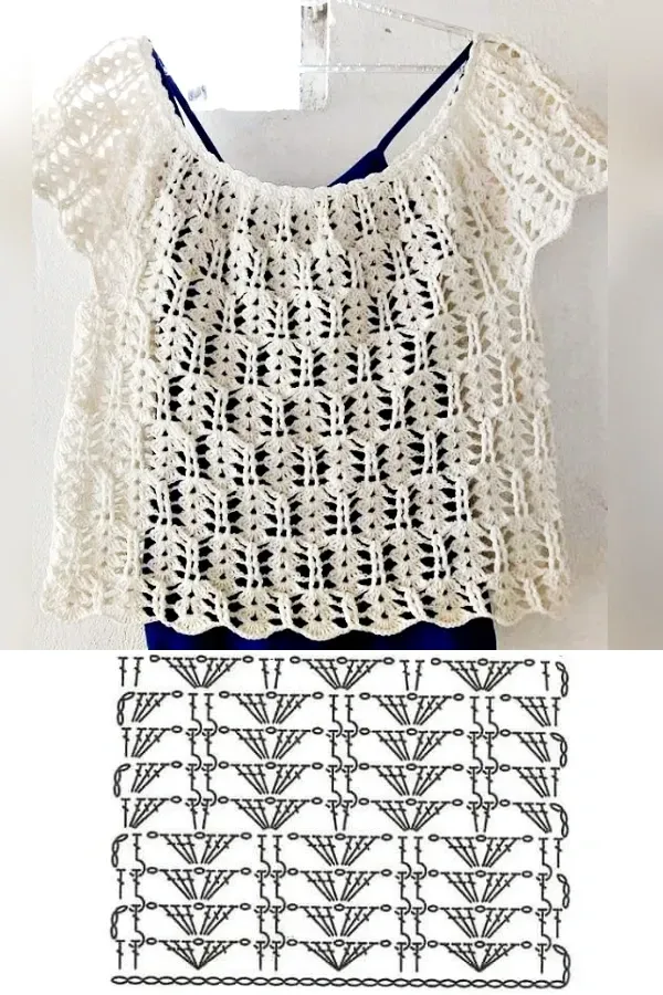 Lindos Pontos de Crochê com Gráficos para Blusas