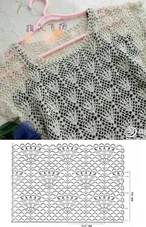 Lindos Pontos de Crochê com Gráficos para Blusas