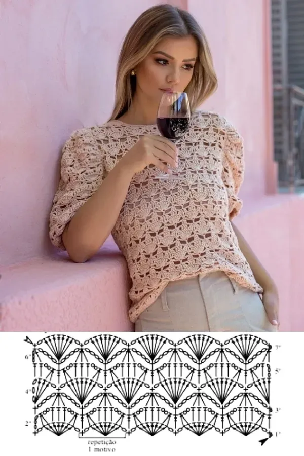Lindos Pontos de Crochê com Gráficos para Blusas