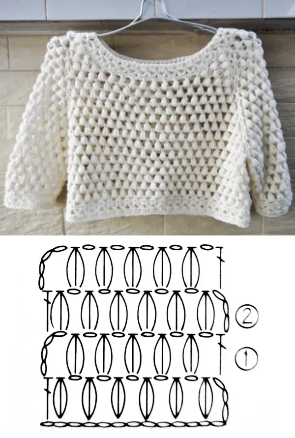 Lindos Pontos de Crochê com Gráficos para Blusas