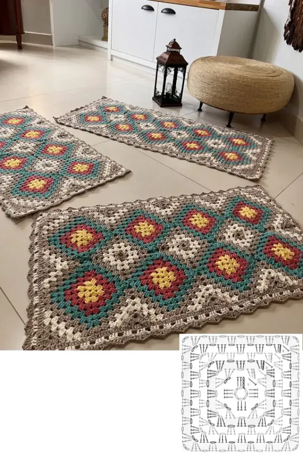 17 Ideias de Modelos e Cores para Fazer o Seu Tapete de Crochê, com Gráfico