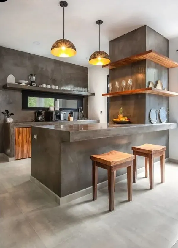 Casa Bonita e Moderna: Transforme sua Cozinha com Cimento Queimado!
