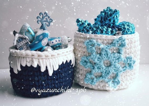 DIY - Cestos de Natal com fio de malha - kit presente