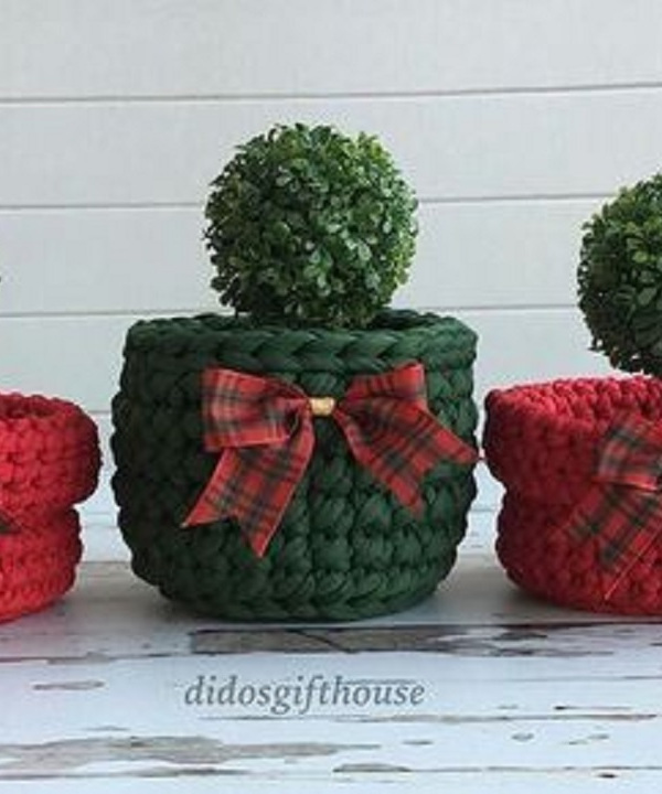 16 modelos de cestos de Natal com fio de malha