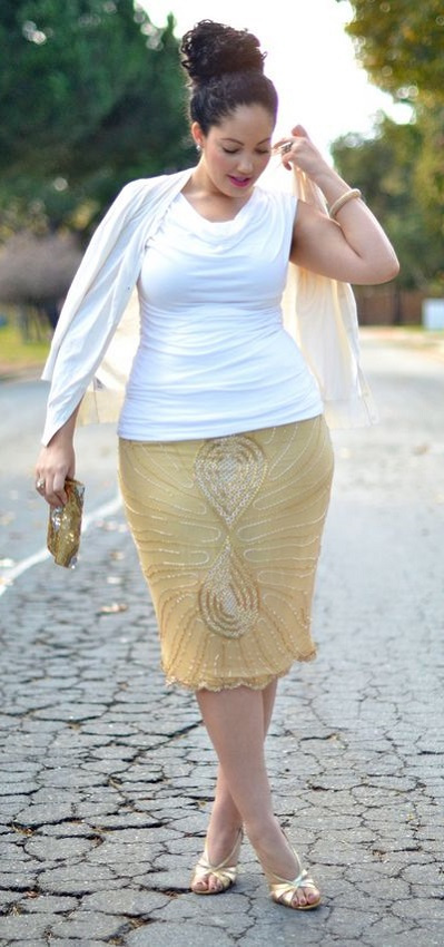 Que cor usar? Dourado, amarelo, nude - Plus size