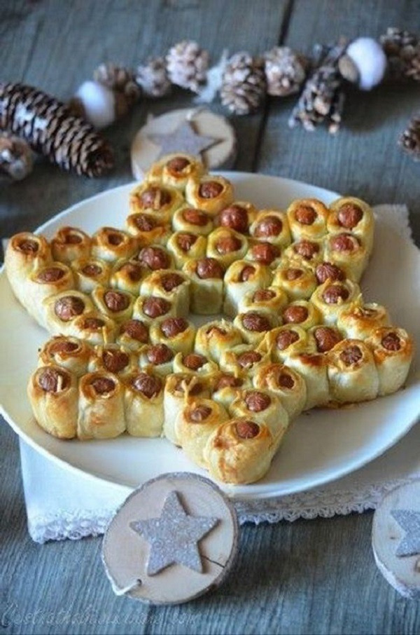 Estrela de Natal comestível com salsichas