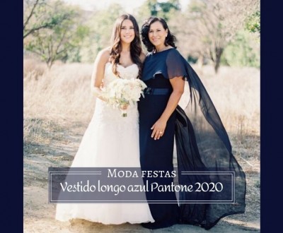 Moda festas: Vestido longo azul - Pantone 2020