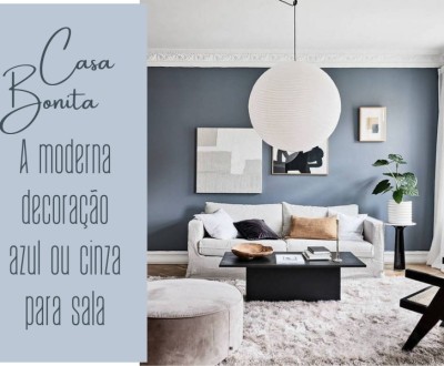 A moderna decoração azul ou cinza para sala