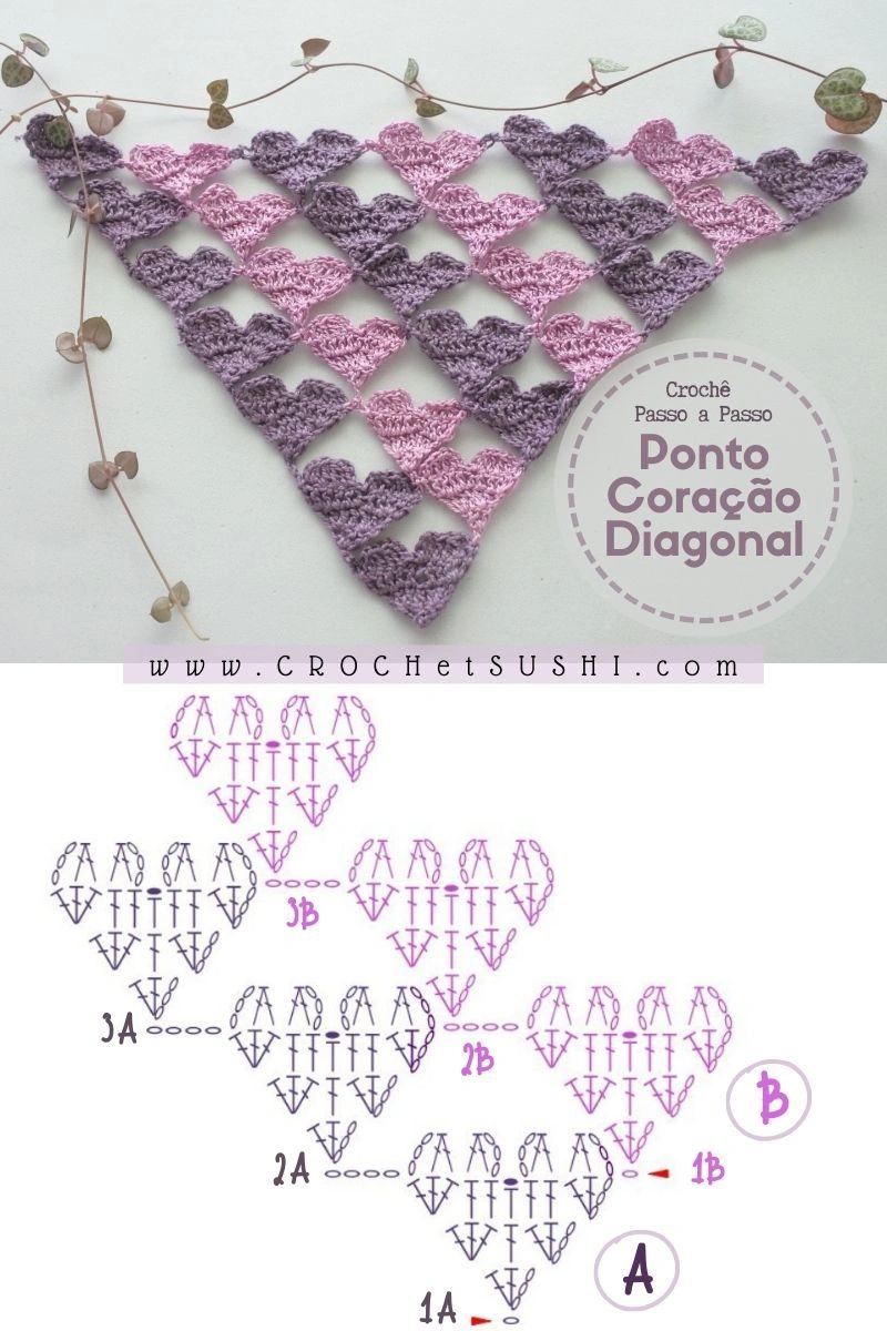 Crochetando desaFios: Passo a passo do ponto coração em diagonal em crochê