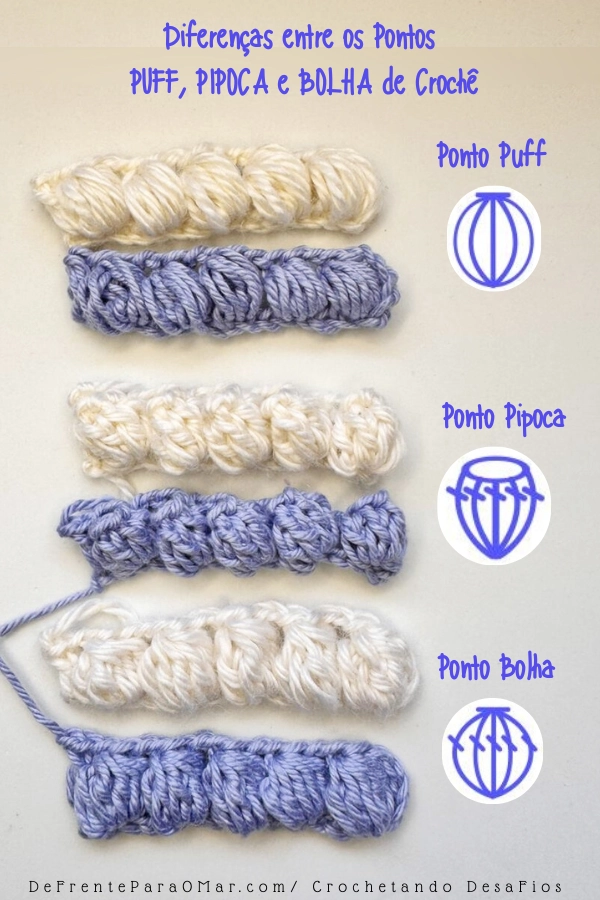 Qual é a Diferença entre os Pontos Pipoca, Puff e Bolha no Crochê?