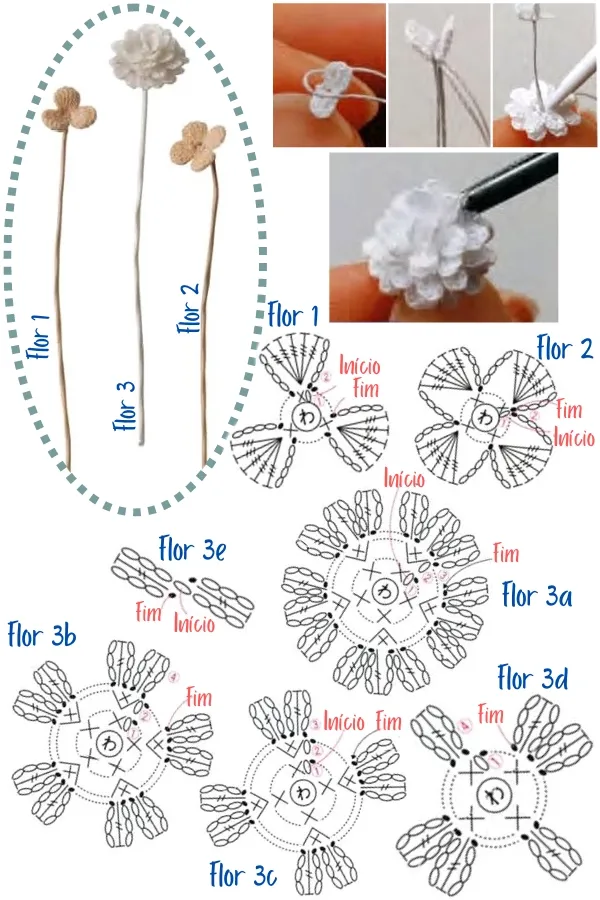 25 Receitas de Flores de Crochê com Gráficos para Imprimir - Parte 1