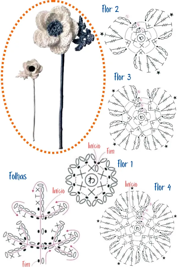 25 Receitas de Flores de Crochê com Gráficos para Imprimir - Parte 1