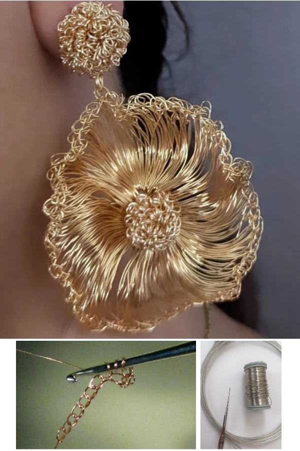 30 Bijuterias de Crochê e Tricô com Fio de Cobre: Delicadeza e Sofisticação - brinco de crochê