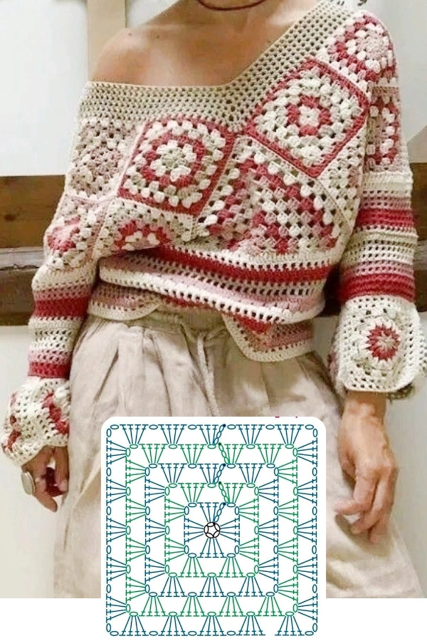 Blusas de Crochê com Quadrados e Outros Formatos Criativos