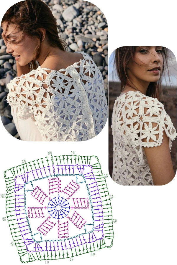 Blusas de Crochê com Quadrados e Outros Formatos Criativos