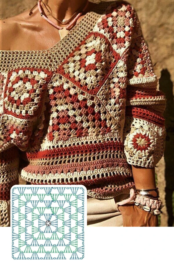 Blusas de Crochê com Quadrados e Outros Formatos Criativos