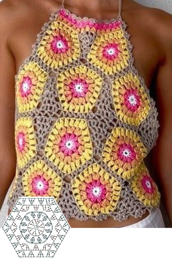 Blusas de Crochê com Quadrados e Outros Formatos Criativos