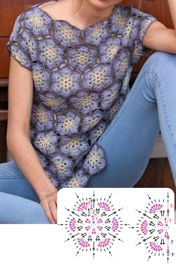 Blusas de Crochê com Quadrados e Outros Formatos Criativos