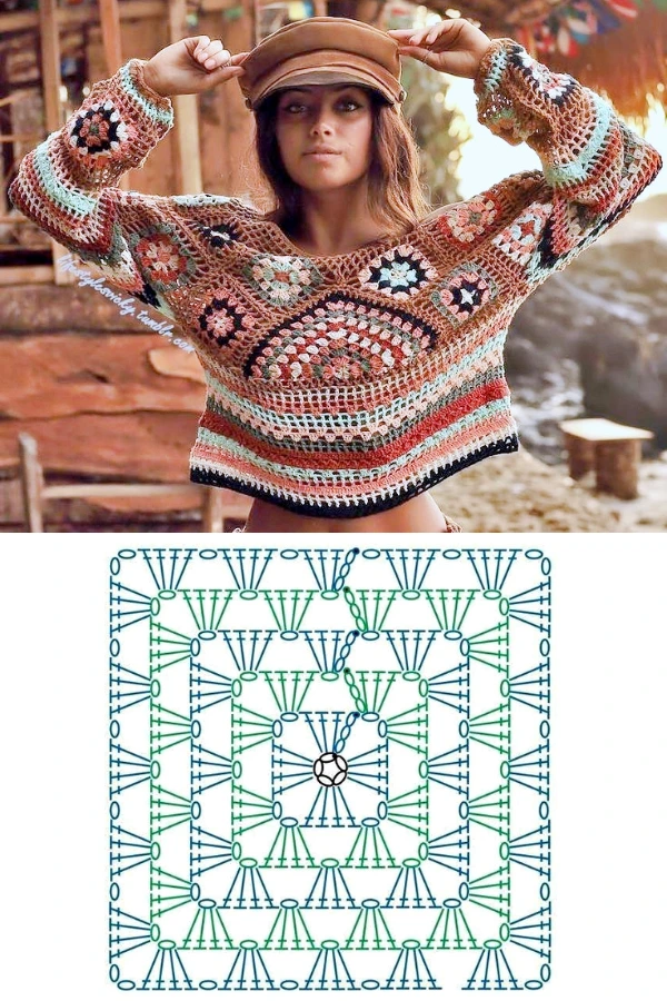 Blusas de Crochê com Granny Square: 15 Inspirações Lindas e Super na Moda