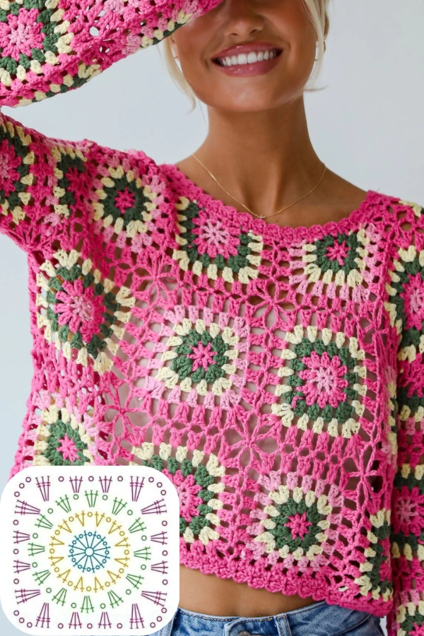 Blusas de Crochê com Granny Square: 15 Inspirações Lindas e Super na Moda