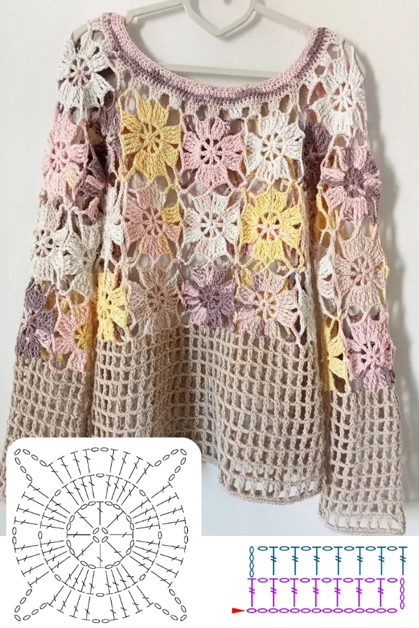 Blusas de Crochê com Granny Square: 15 Inspirações Lindas e Super na Moda
