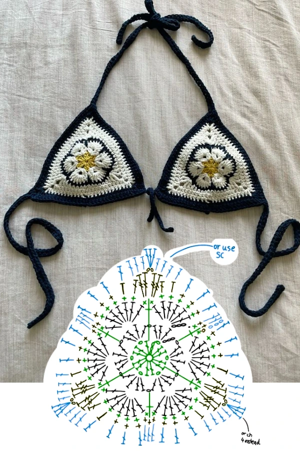 Look de Verão com Crochê: Tops de Biquíni Triângulo de Crochê com Gráficos