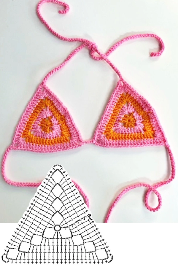 Look de Verão com Crochê: Tops de Biquíni Triângulo de Crochê com Gráficos