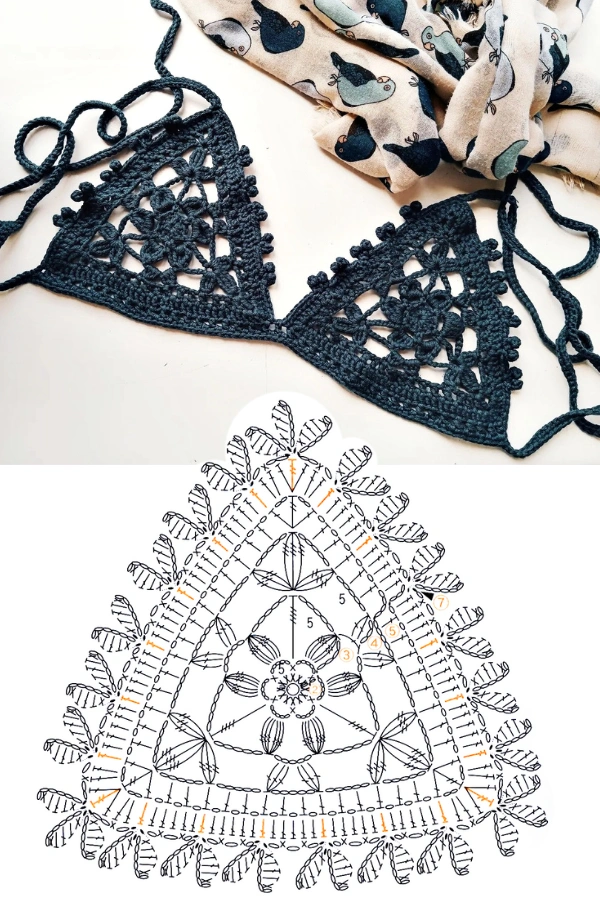 Look de Verão com Crochê: Tops de Biquíni Triângulo de Crochê com Gráficos