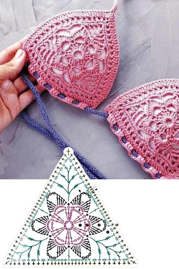 Look de Verão com Crochê: Tops de Biquíni Triângulo de Crochê com Gráficos