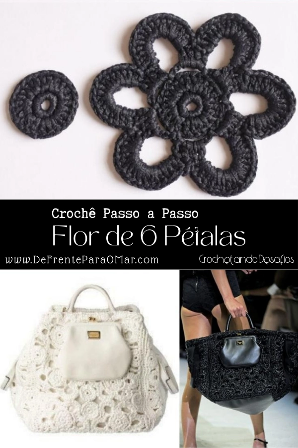 Flor de 6 Pétalas de Crochê Usado nas Bolsas da Loewe e Dolce & Gabbana