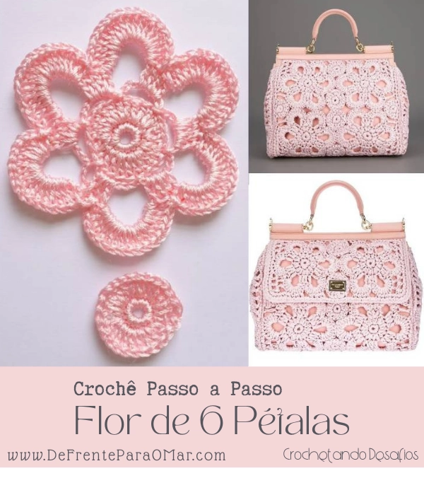 Flor de 6 Pétalas de Crochê Usado nas Bolsas da Loewe e Dolce & Gabbana
