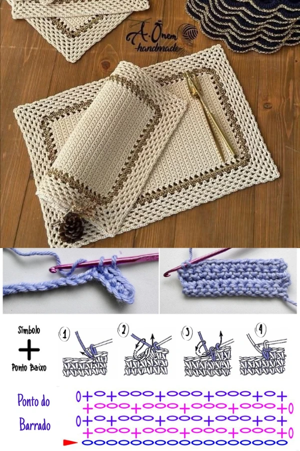 🧶Decoração de Mesa: Jogo Americano e Sousplat Retangular em Crochê para um Visual Moderno