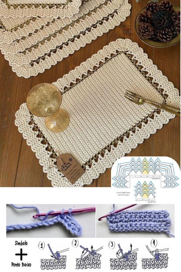 🧶Decoração de Mesa: Jogo Americano e Sousplat Retangular em Crochê para um Visual Moderno